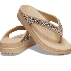 Crocs Women's Tan Glitter Flip Flops